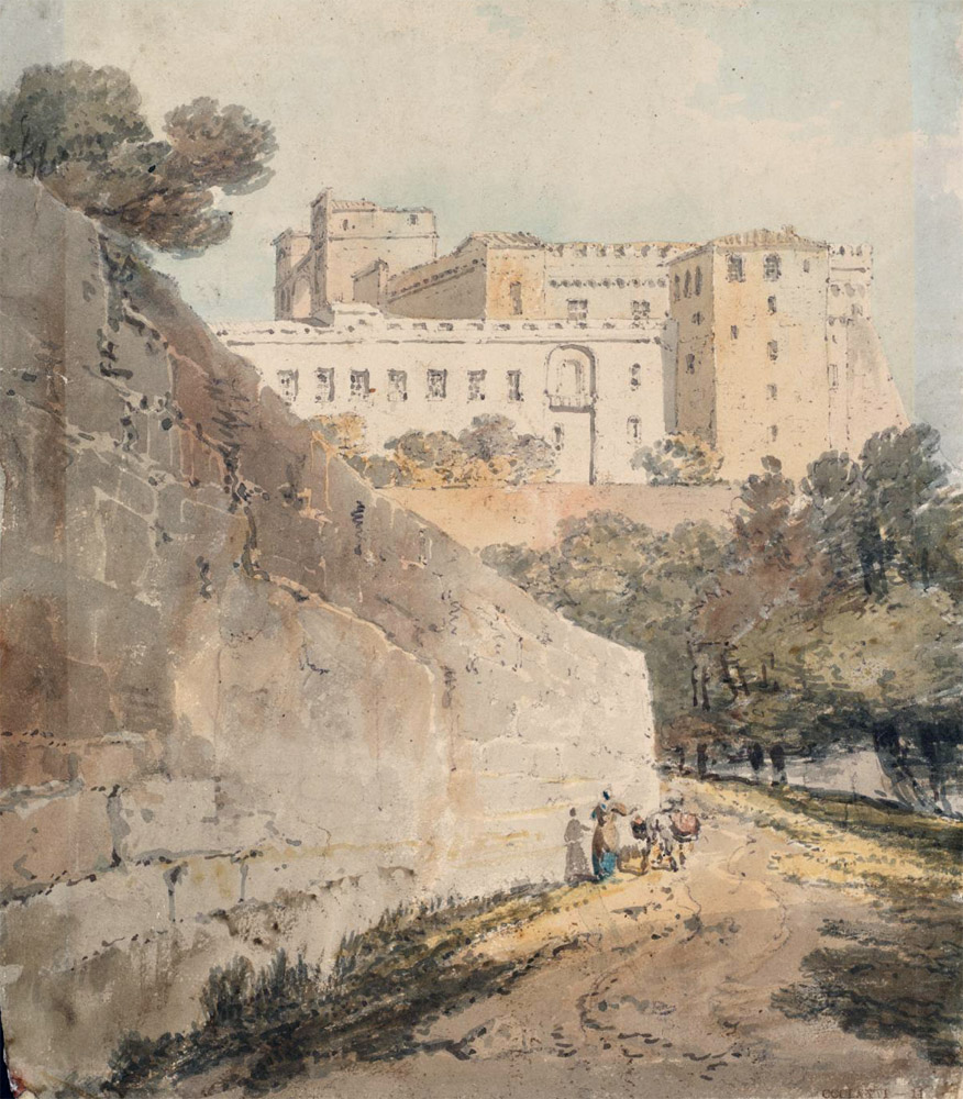 Joseph Mallord William Turner,Chemin longeant une muraille et les Palais du Vatican (environ 1796)